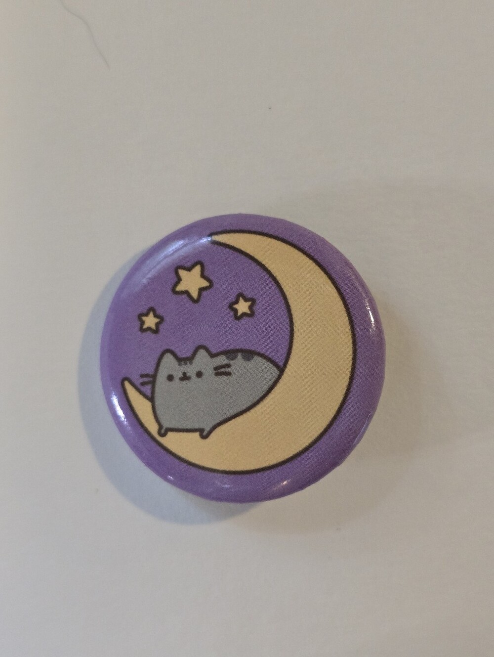 Pusheen Purple Pin with Gray Cat on Yellow Moon